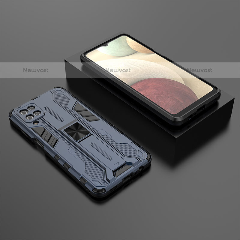 Silicone Matte Finish and Plastic Back Cover Case with Magnetic Stand T02 for Samsung Galaxy A12