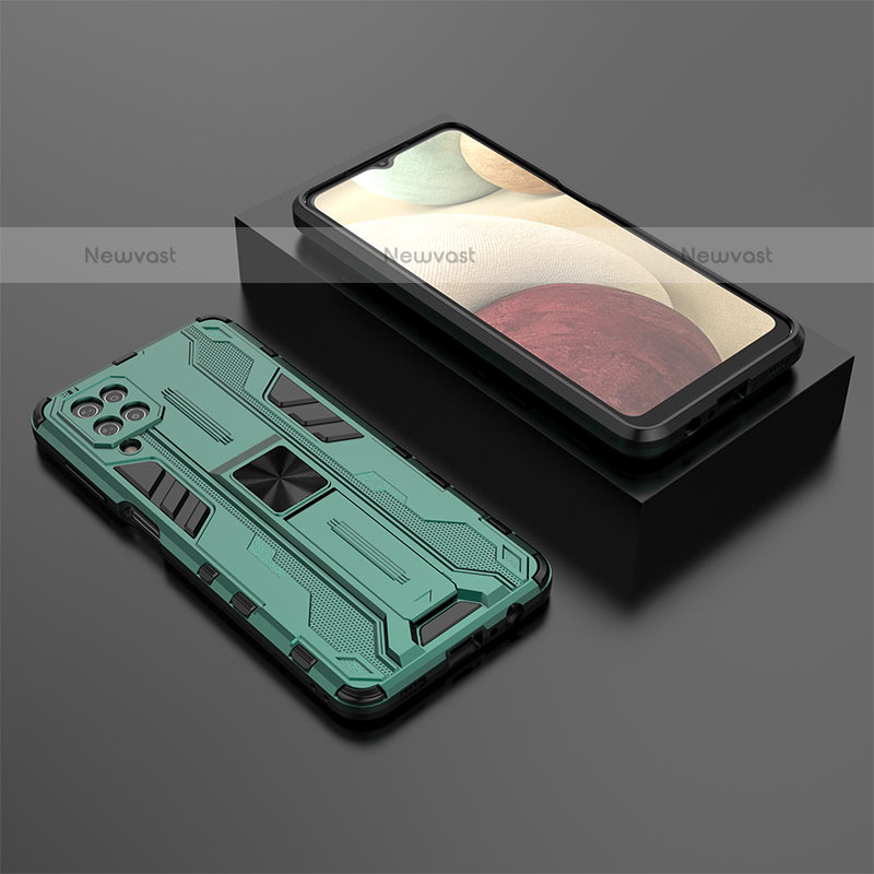 Silicone Matte Finish and Plastic Back Cover Case with Magnetic Stand T02 for Samsung Galaxy A12