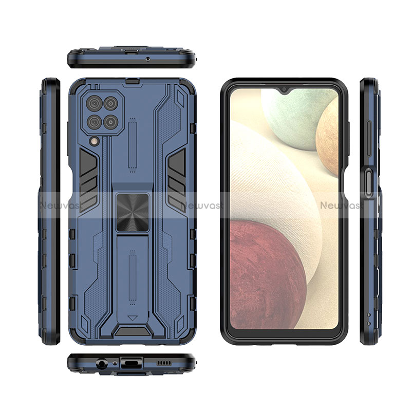 Silicone Matte Finish and Plastic Back Cover Case with Magnetic Stand T02 for Samsung Galaxy A12 5G