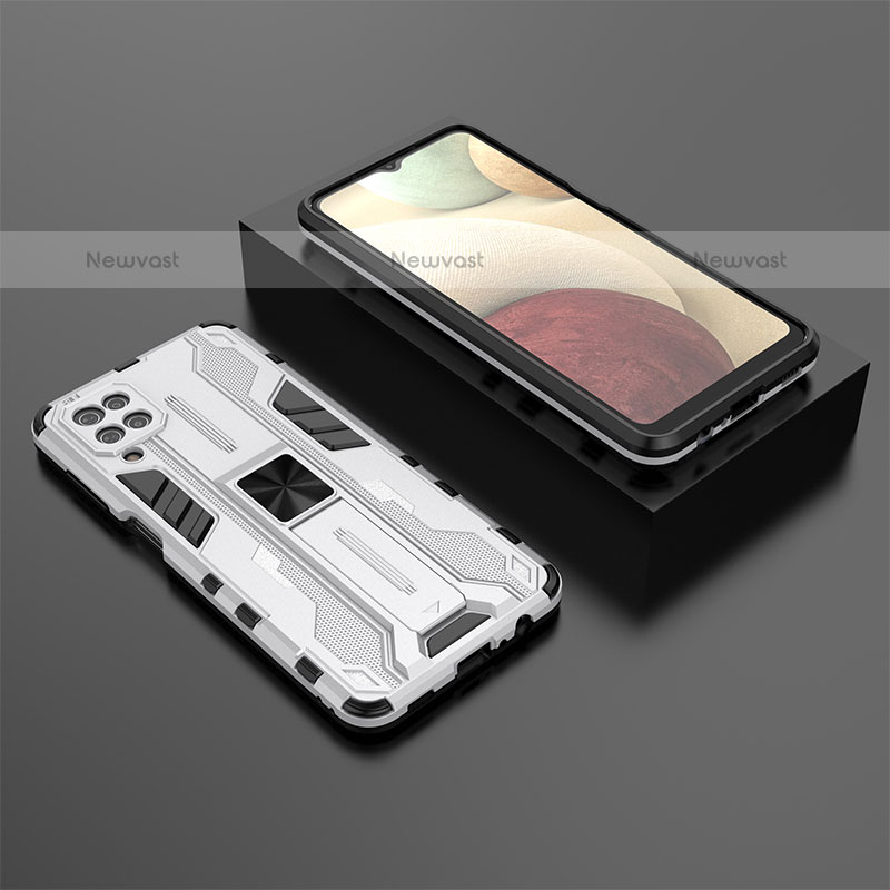 Silicone Matte Finish and Plastic Back Cover Case with Magnetic Stand T02 for Samsung Galaxy A12