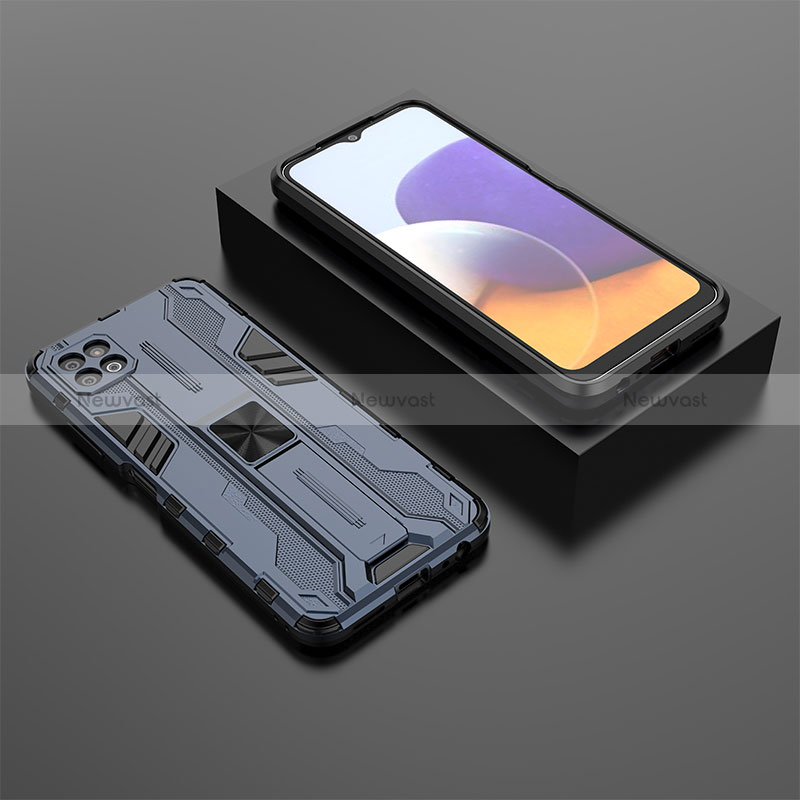 Silicone Matte Finish and Plastic Back Cover Case with Magnetic Stand T02 for Samsung Galaxy A22 5G