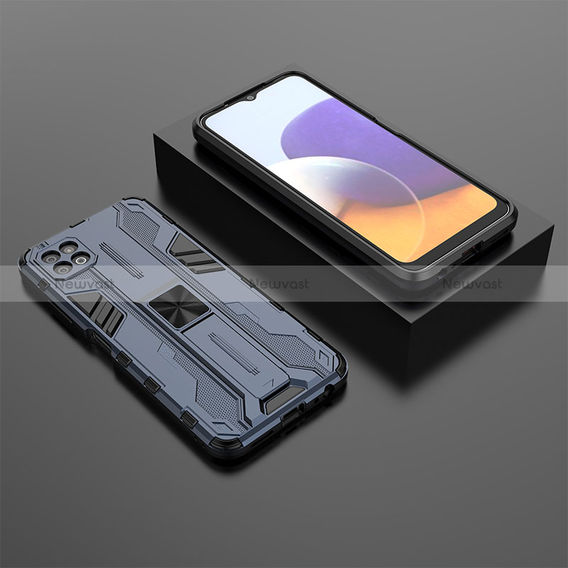 Silicone Matte Finish and Plastic Back Cover Case with Magnetic Stand T02 for Samsung Galaxy A22s 5G