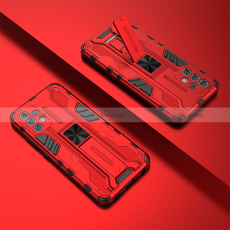 Silicone Matte Finish and Plastic Back Cover Case with Magnetic Stand T02 for Samsung Galaxy A32 4G Red