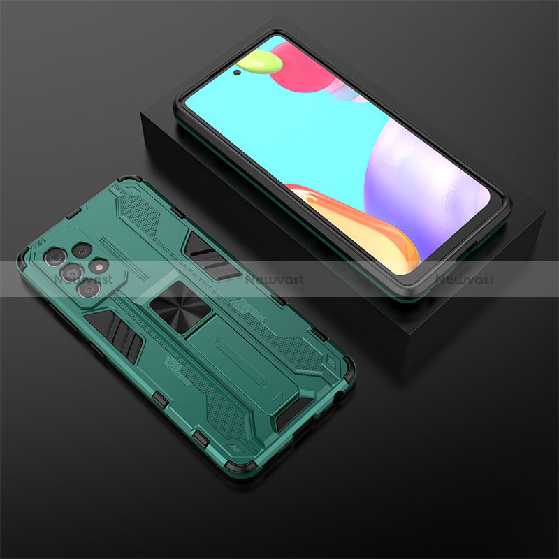 Silicone Matte Finish and Plastic Back Cover Case with Magnetic Stand T02 for Samsung Galaxy A52 4G