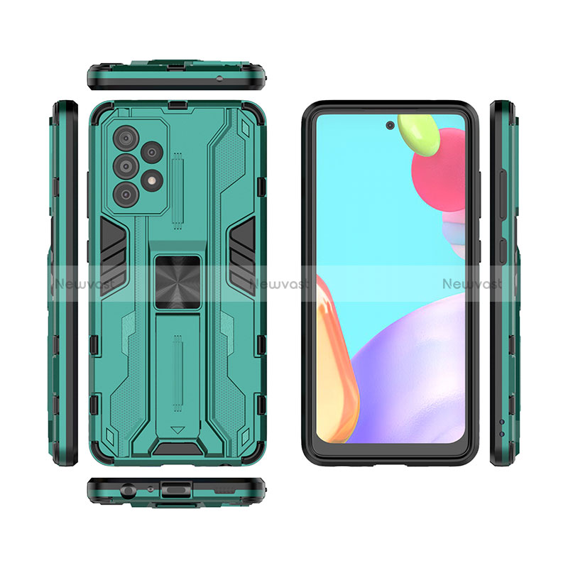 Silicone Matte Finish and Plastic Back Cover Case with Magnetic Stand T02 for Samsung Galaxy A52 5G