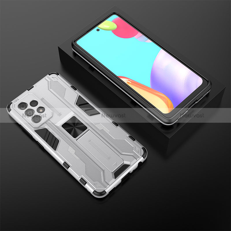 Silicone Matte Finish and Plastic Back Cover Case with Magnetic Stand T02 for Samsung Galaxy A52s 5G