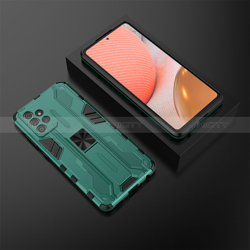 Silicone Matte Finish and Plastic Back Cover Case with Magnetic Stand T02 for Samsung Galaxy A72 4G