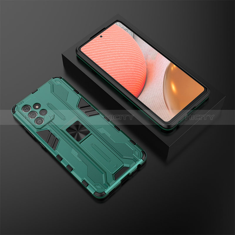Silicone Matte Finish and Plastic Back Cover Case with Magnetic Stand T02 for Samsung Galaxy A72 5G Green