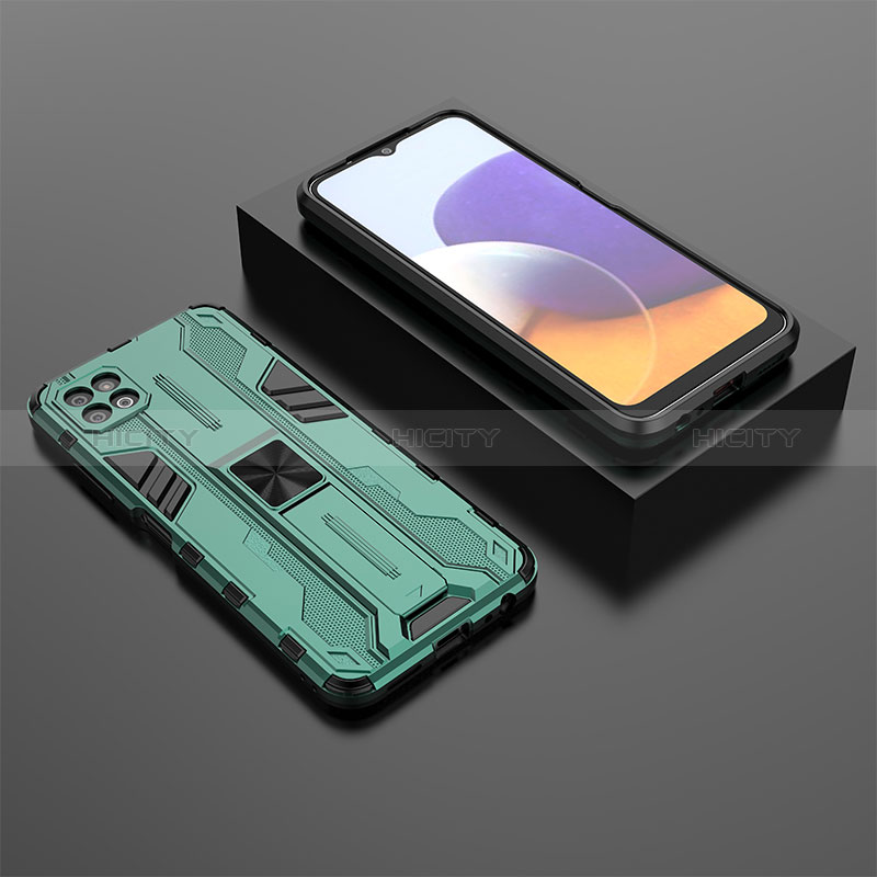 Silicone Matte Finish and Plastic Back Cover Case with Magnetic Stand T02 for Samsung Galaxy F42 5G