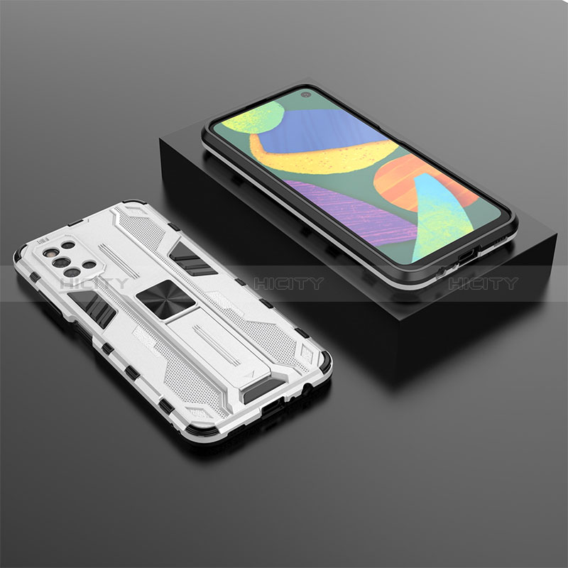Silicone Matte Finish and Plastic Back Cover Case with Magnetic Stand T02 for Samsung Galaxy F52 5G