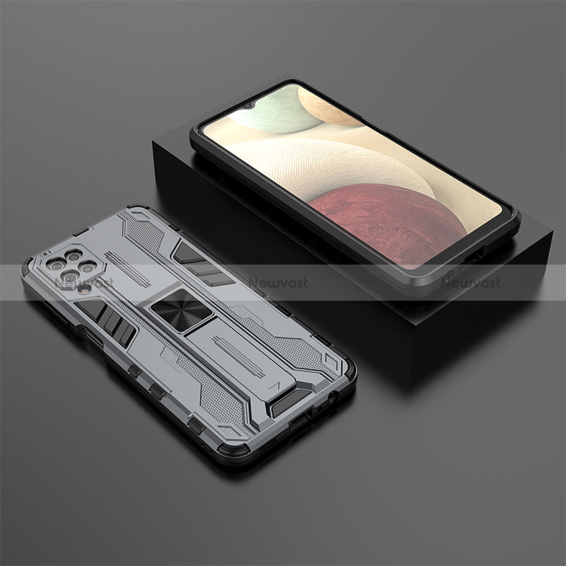 Silicone Matte Finish and Plastic Back Cover Case with Magnetic Stand T02 for Samsung Galaxy M12