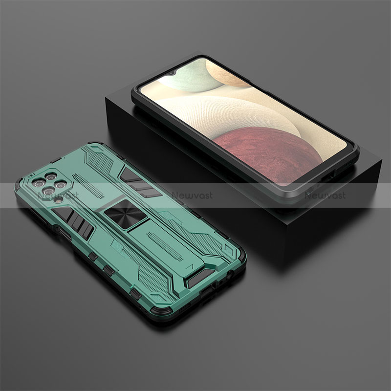 Silicone Matte Finish and Plastic Back Cover Case with Magnetic Stand T02 for Samsung Galaxy M12