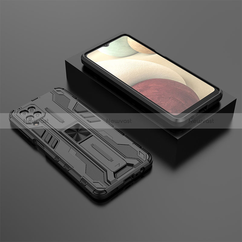 Silicone Matte Finish and Plastic Back Cover Case with Magnetic Stand T02 for Samsung Galaxy M12