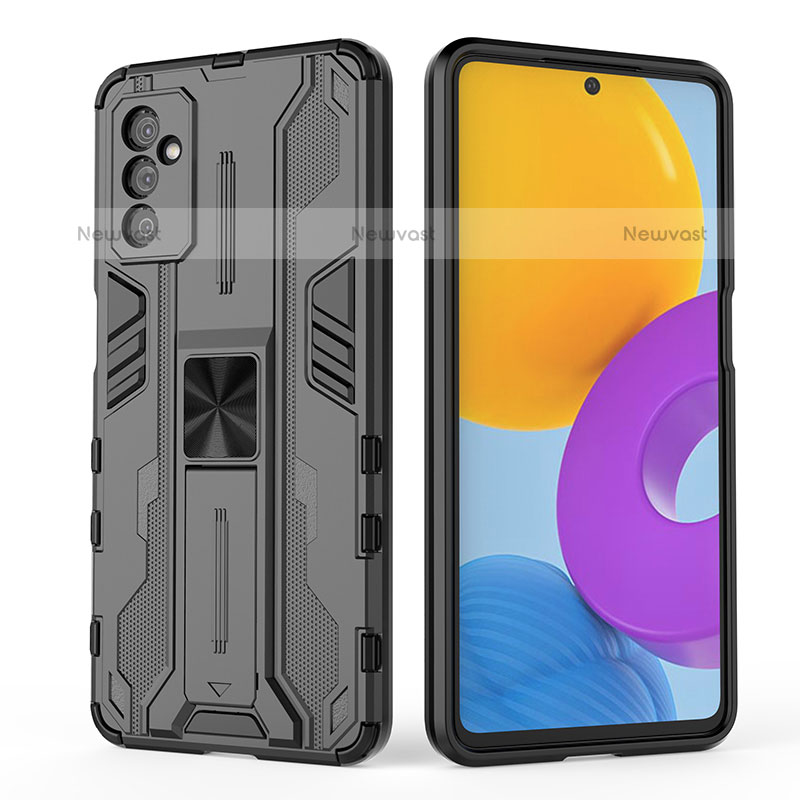 Silicone Matte Finish and Plastic Back Cover Case with Magnetic Stand T02 for Samsung Galaxy M52 5G