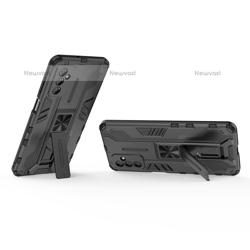 Silicone Matte Finish and Plastic Back Cover Case with Magnetic Stand T02 for Samsung Galaxy M52 5G Black