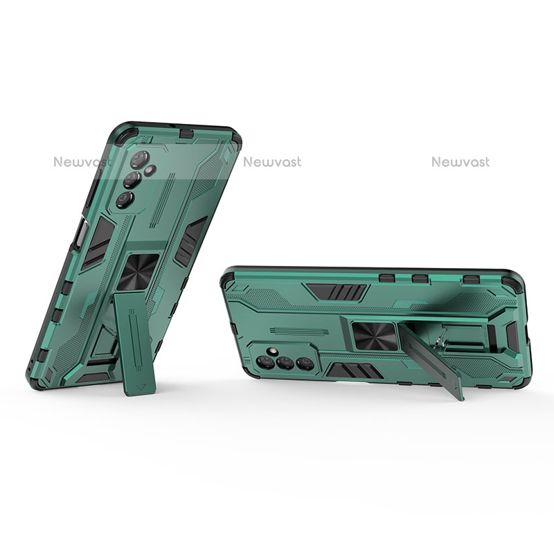 Silicone Matte Finish and Plastic Back Cover Case with Magnetic Stand T02 for Samsung Galaxy M52 5G Green