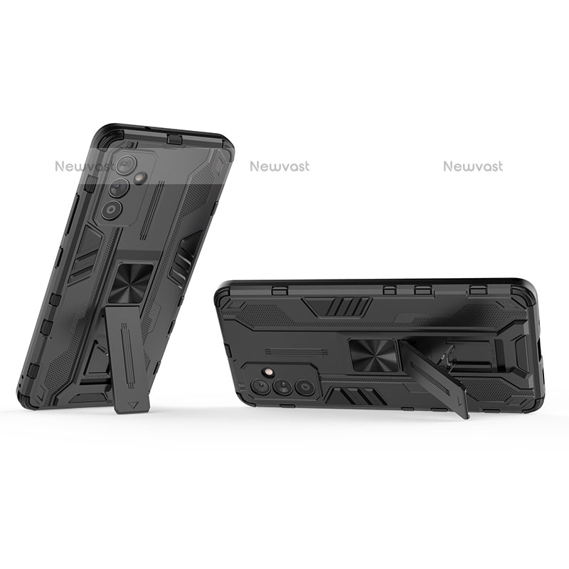 Silicone Matte Finish and Plastic Back Cover Case with Magnetic Stand T02 for Samsung Galaxy Quantum2 5G Black