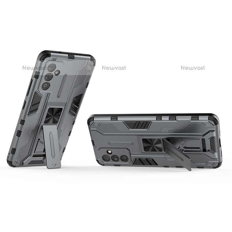 Silicone Matte Finish and Plastic Back Cover Case with Magnetic Stand T02 for Samsung Galaxy Quantum2 5G Gray