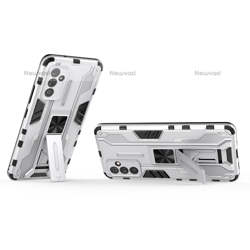 Silicone Matte Finish and Plastic Back Cover Case with Magnetic Stand T02 for Samsung Galaxy Quantum2 5G White