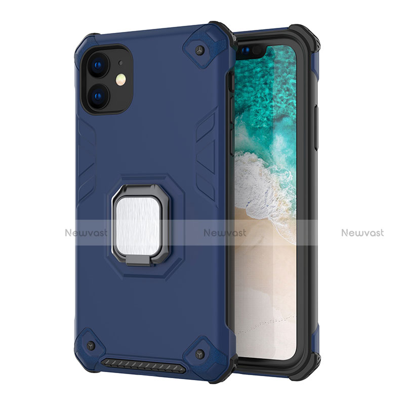 Silicone Matte Finish and Plastic Back Cover Case with Magnetic Stand Z01 for Apple iPhone 11 Blue