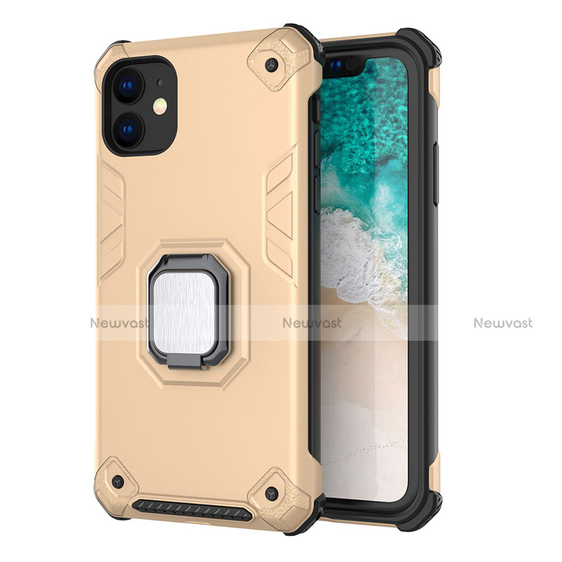 Silicone Matte Finish and Plastic Back Cover Case with Magnetic Stand Z01 for Apple iPhone 11 Gold