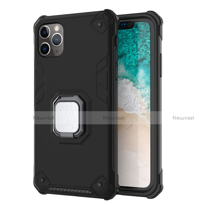 Silicone Matte Finish and Plastic Back Cover Case with Magnetic Stand Z01 for Apple iPhone 11 Pro Max Black