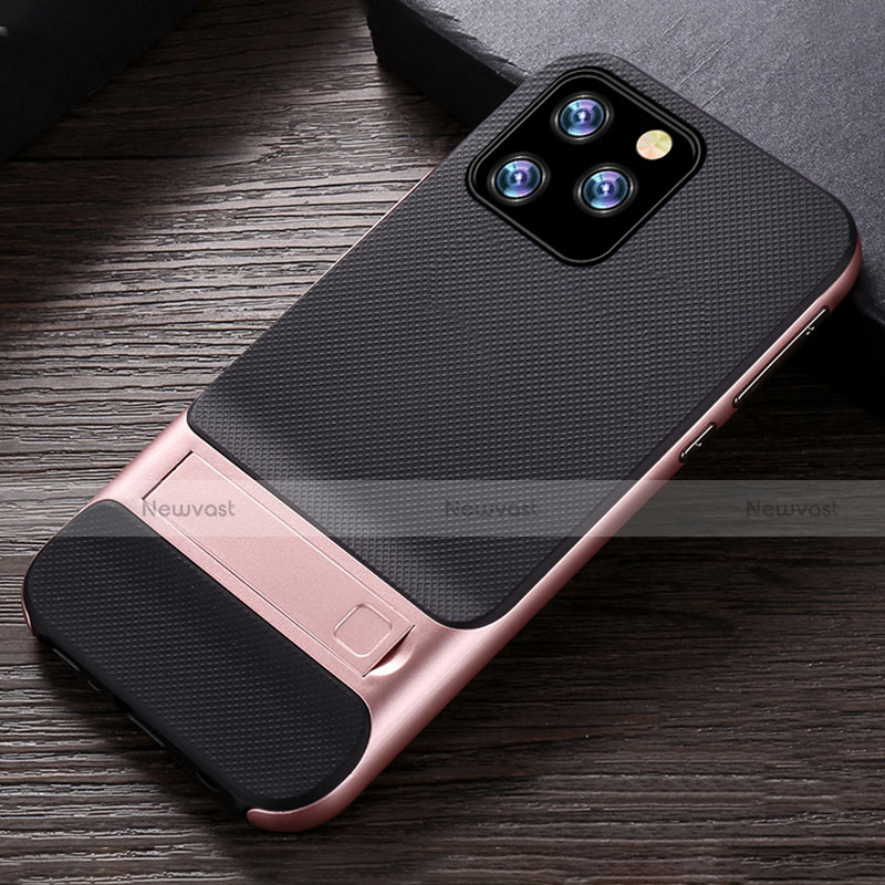 Silicone Matte Finish and Plastic Back Cover Case with Stand A01 for Apple iPhone 11 Pro