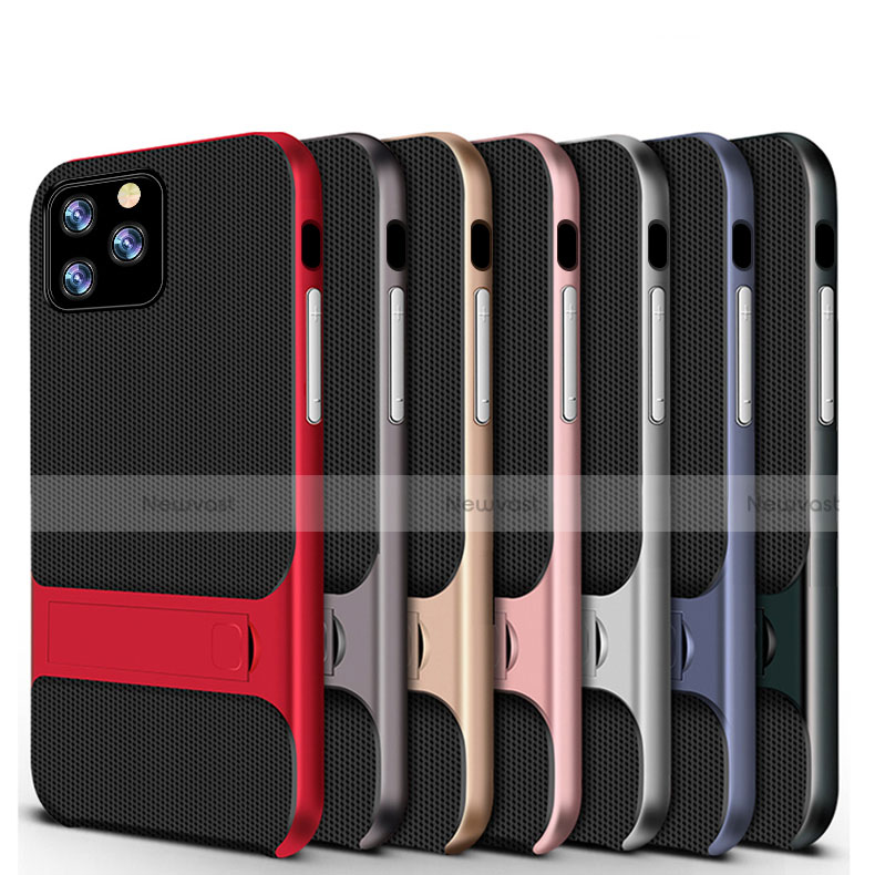 Silicone Matte Finish and Plastic Back Cover Case with Stand A01 for Apple iPhone 11 Pro
