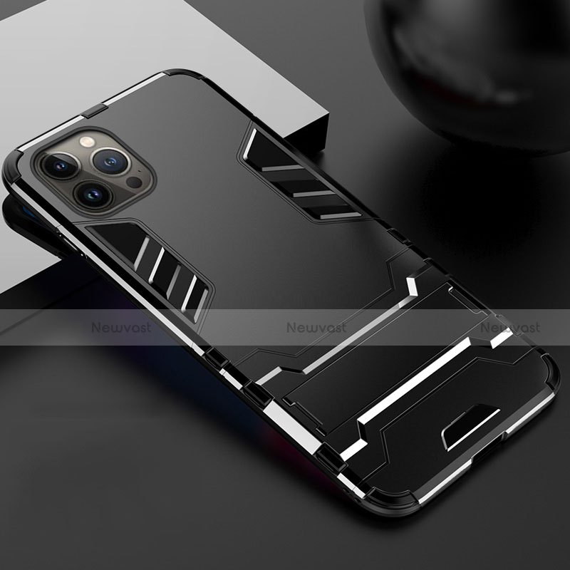 Silicone Matte Finish and Plastic Back Cover Case with Stand A01 for Apple iPhone 13 Pro Black