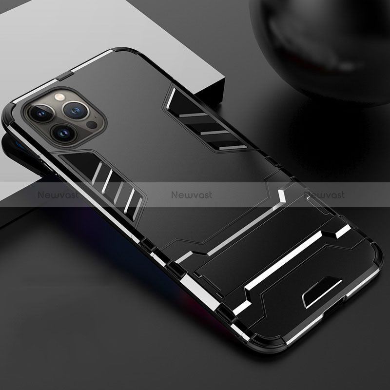 Silicone Matte Finish and Plastic Back Cover Case with Stand A01 for Apple iPhone 14 Pro Black