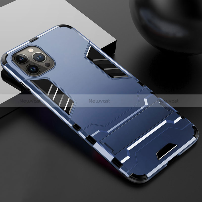 Silicone Matte Finish and Plastic Back Cover Case with Stand A01 for Apple iPhone 14 Pro Max Blue