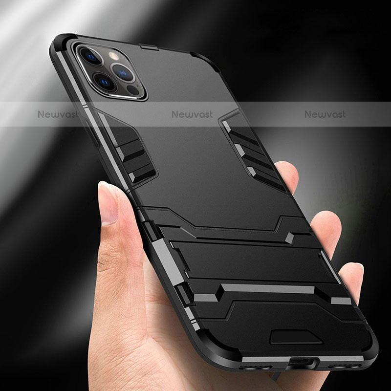 Silicone Matte Finish and Plastic Back Cover Case with Stand A01 for Apple iPhone 15 Pro Max