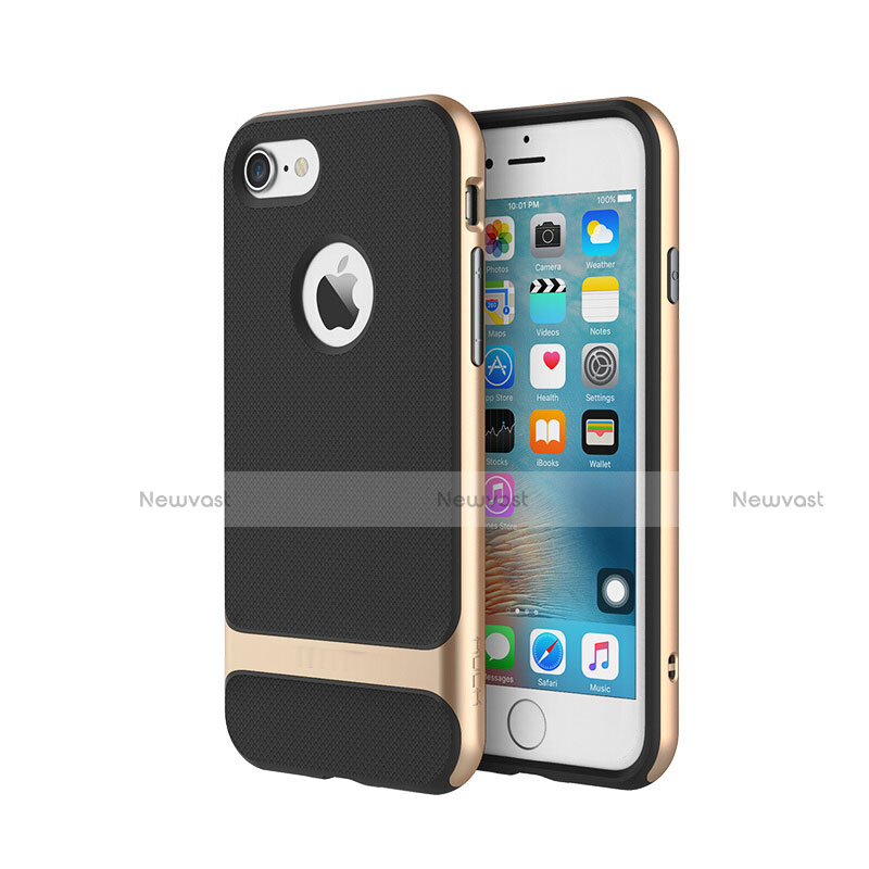 Silicone Matte Finish and Plastic Back Cover Case with Stand A01 for Apple iPhone 8 Plus Gold