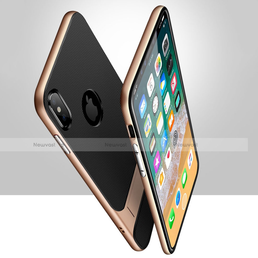 Silicone Matte Finish and Plastic Back Cover Case with Stand A01 for Apple iPhone Xs Max