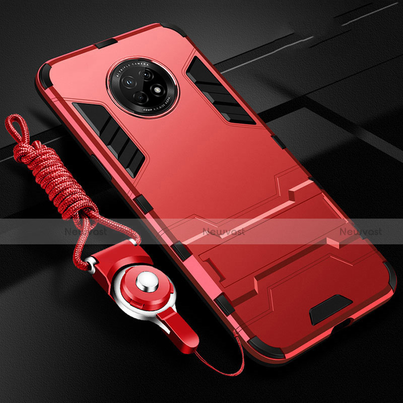 Silicone Matte Finish and Plastic Back Cover Case with Stand A01 for Huawei Enjoy 20 Plus 5G Red