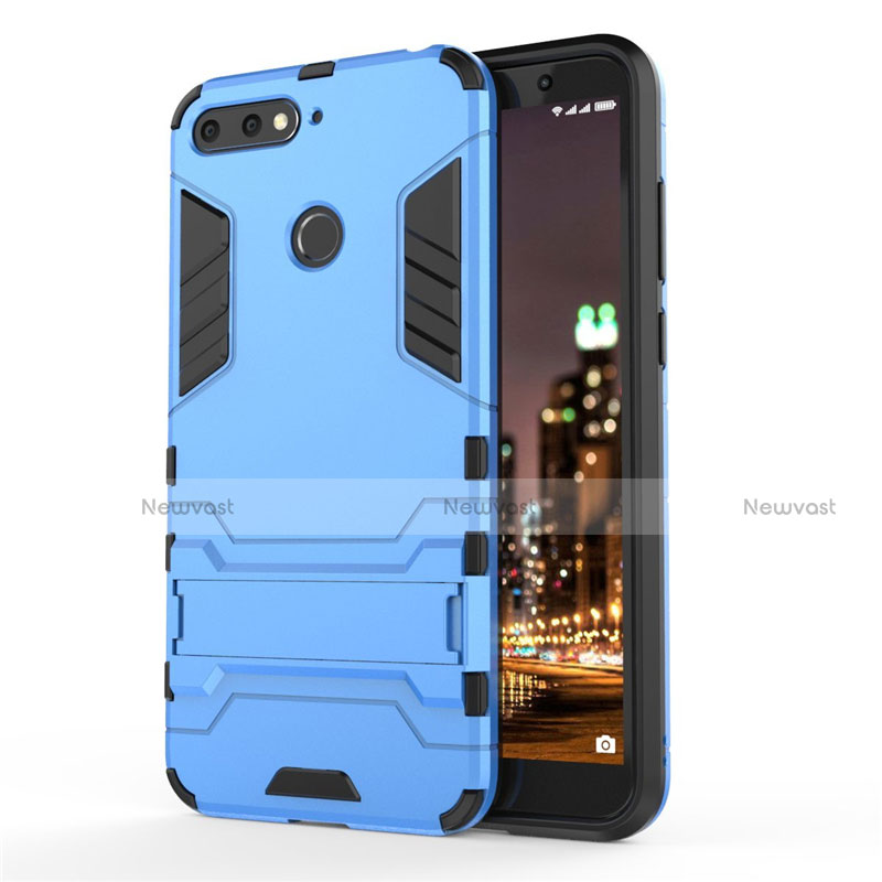 Silicone Matte Finish and Plastic Back Cover Case with Stand A01 for Huawei Honor 7A Sky Blue