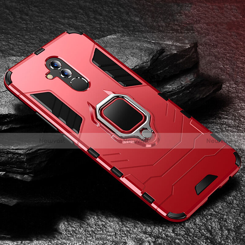 Silicone Matte Finish and Plastic Back Cover Case with Stand A01 for Huawei Mate 20 Lite Red