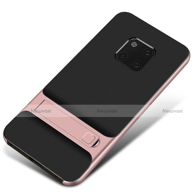 Silicone Matte Finish and Plastic Back Cover Case with Stand A01 for Huawei Mate 20 Pro Rose Gold