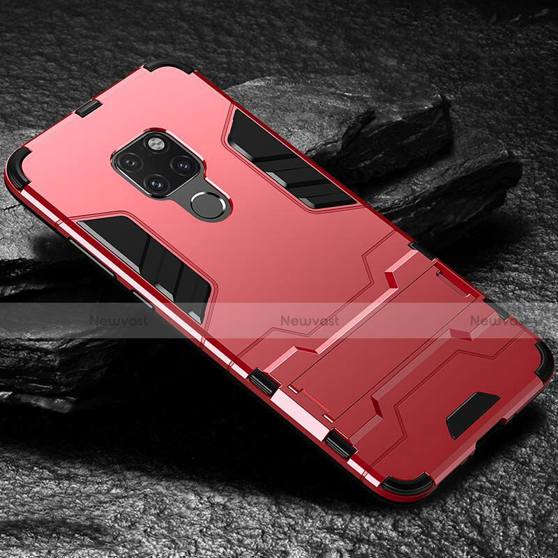 Silicone Matte Finish and Plastic Back Cover Case with Stand A01 for Huawei Mate 20 Red