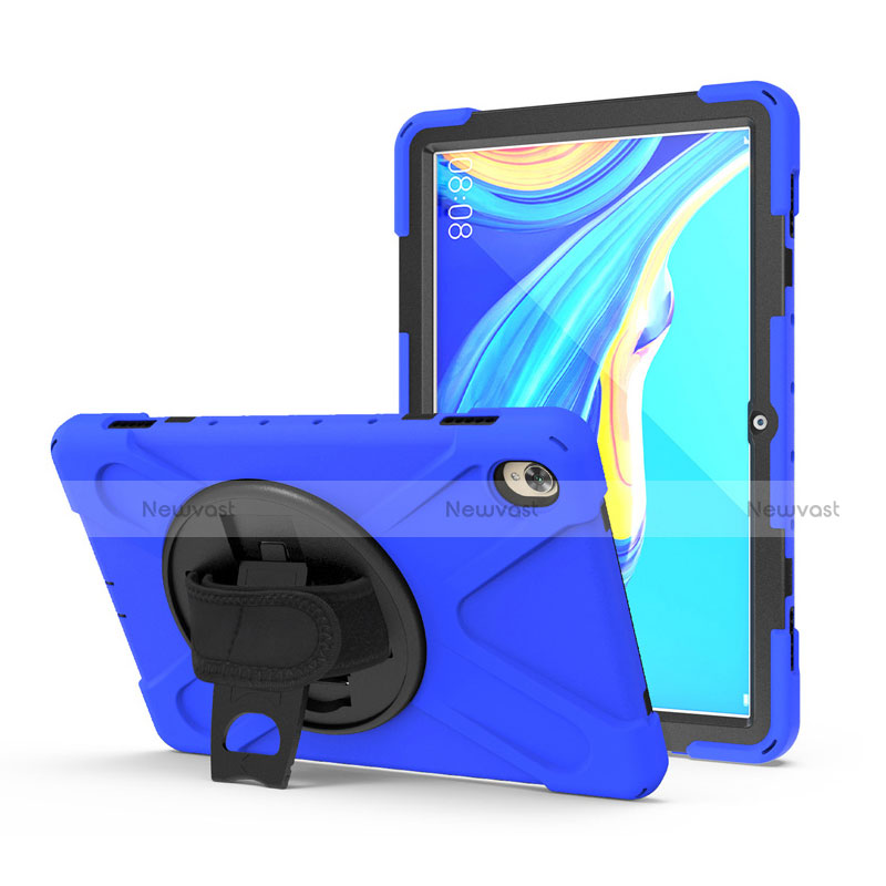 Silicone Matte Finish and Plastic Back Cover Case with Stand A01 for Huawei MediaPad M6 10.8 Blue