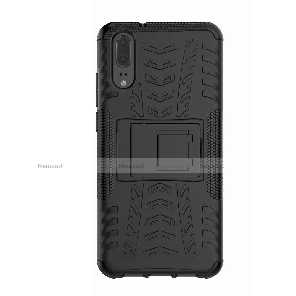 Silicone Matte Finish and Plastic Back Cover Case with Stand A01 for Huawei P20