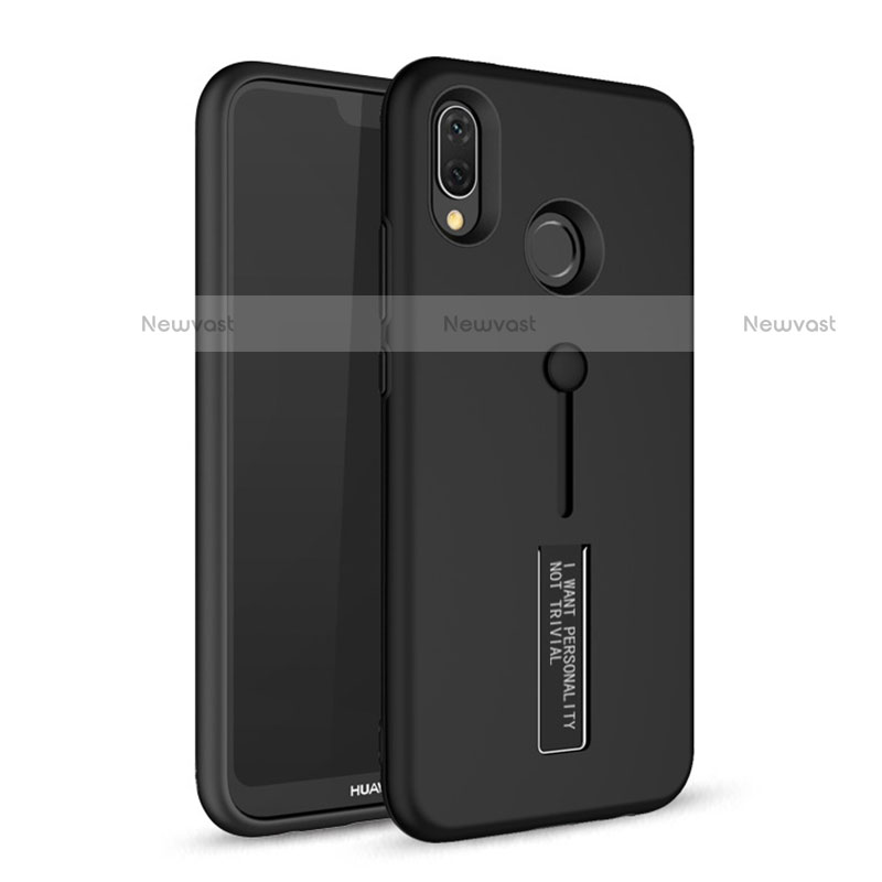 Silicone Matte Finish and Plastic Back Cover Case with Stand A01 for Huawei P20 Lite Black