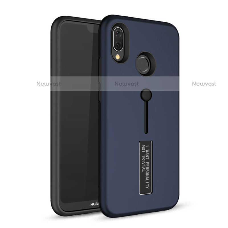 Silicone Matte Finish and Plastic Back Cover Case with Stand A01 for Huawei P20 Lite Blue