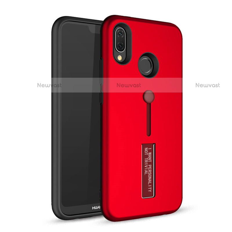 Silicone Matte Finish and Plastic Back Cover Case with Stand A01 for Huawei P20 Lite Red