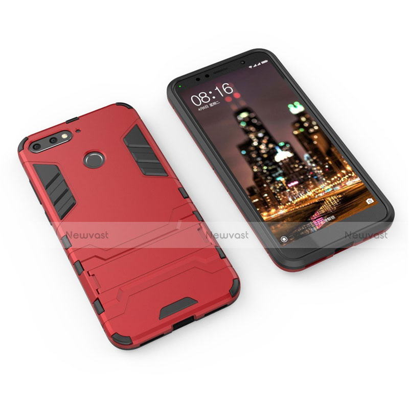 Silicone Matte Finish and Plastic Back Cover Case with Stand A01 for Huawei Y6 (2018)