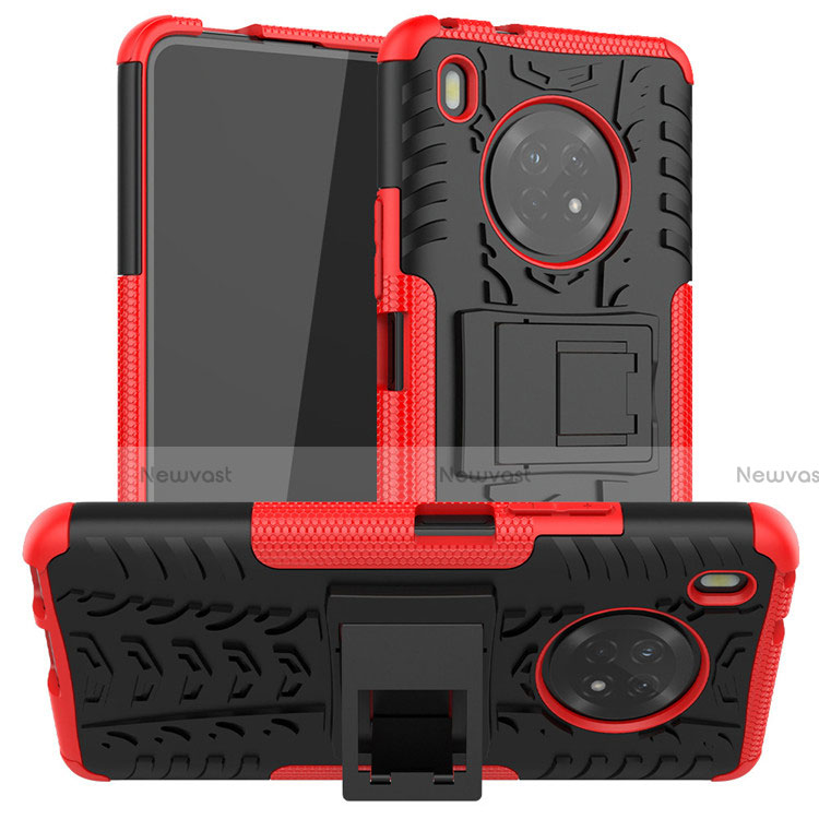 Silicone Matte Finish and Plastic Back Cover Case with Stand A01 for Huawei Y9a Red