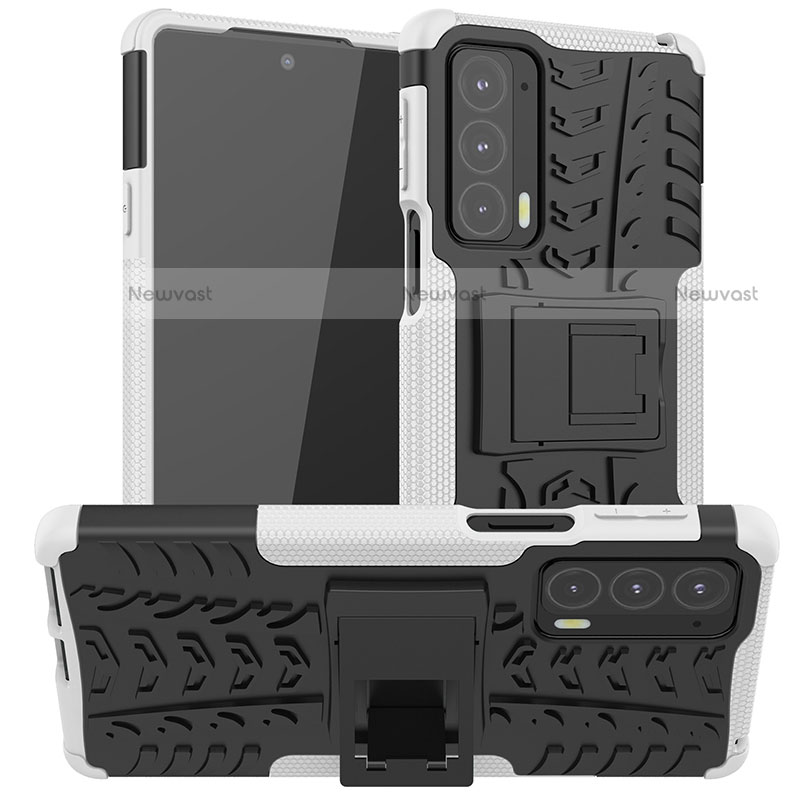 Silicone Matte Finish and Plastic Back Cover Case with Stand A01 for Motorola Moto Edge 20 5G