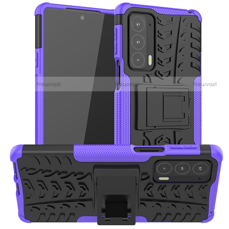 Silicone Matte Finish and Plastic Back Cover Case with Stand A01 for Motorola Moto Edge 20 5G