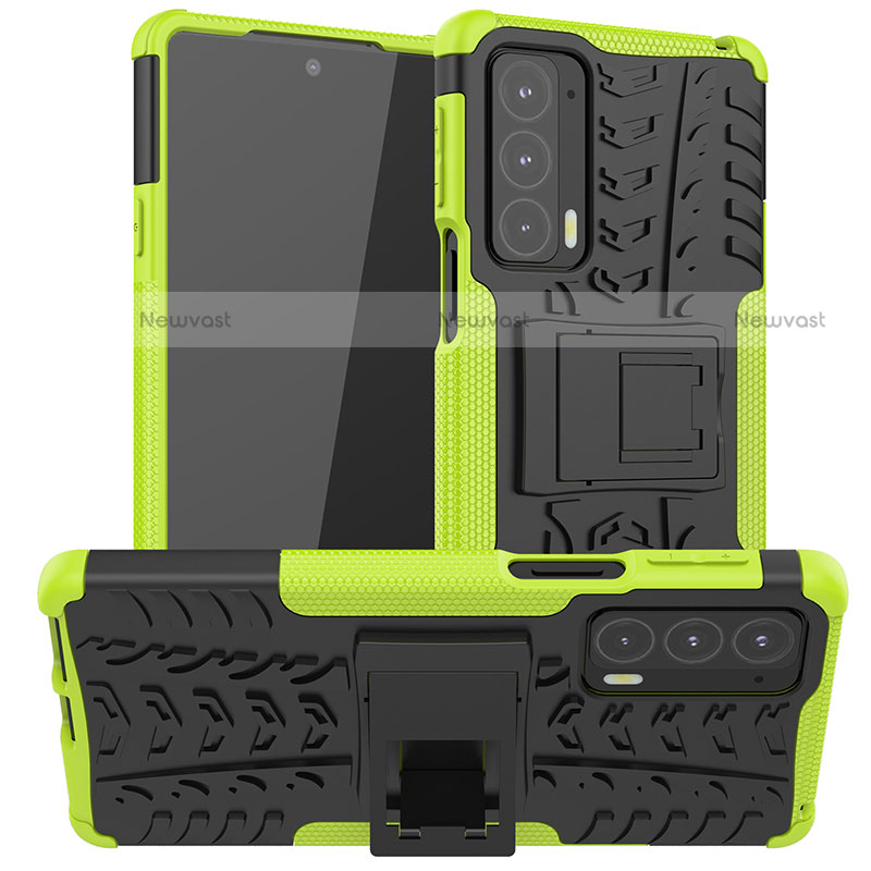 Silicone Matte Finish and Plastic Back Cover Case with Stand A01 for Motorola Moto Edge 20 5G Green