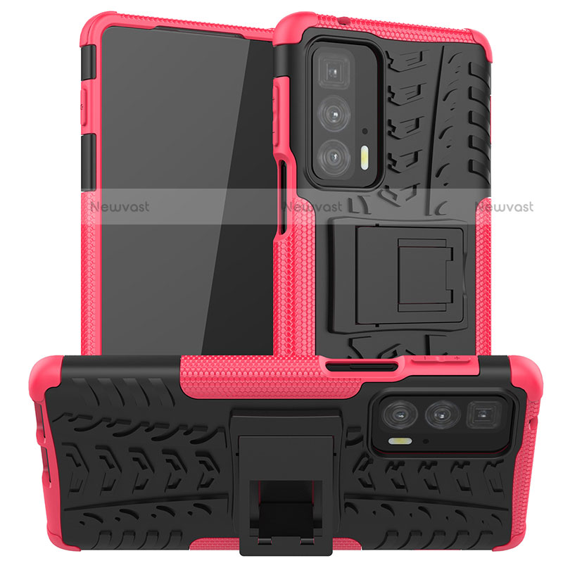 Silicone Matte Finish and Plastic Back Cover Case with Stand A01 for Motorola Moto Edge 20 Pro 5G